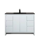 48" Glossy White Freestanding Bathroom Vanity with Black Engineered Quartz Countertop – Image 3