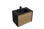 30" Black & Rough Oak Wall Mount Vanity with Black Engineered Quartz Countertop - Image 2