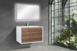 36" Walnut Wall Mount Vanity with White Polymarble Countertop - Image 7