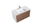 36" Walnut Wall Mount Vanity with White Polymarble Countertop - Image 3