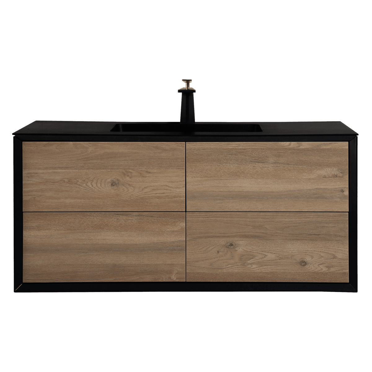 48" Black & Rough Oak Wall Mount Single Sink Bathroom Vanity with Black Engineered Quartz Countertop – Image 2