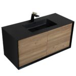 48" Black & Rough Oak Wall Mount Single Sink Bathroom Vanity with Black Engineered Quartz Countertop – Image 3