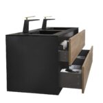 60" Black & Rough Oak Wall Mount Double Sink Bathroom Vanity with Black Engineered Quartz Countertop - Image 4