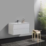 36" White Wall Mount Vanity with White Polymarble Countertop – Image 5