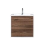 24" Walnut Wall Mount Vanity with White Polymarble Countertop – Image 2