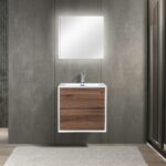 24" Walnut Wall Mount Vanity with White Polymarble Countertop