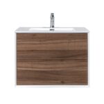 30" Walnut Wall Mount Vanity with White Polymarble Countertop - Image 2