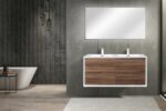 48" Walnut Wall Mount Double Sink Bathroom Vanity with White Polymarble Countertop Fleur - Image 6