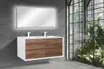 48" Walnut Wall Mount Double Sink Bathroom Vanity with White Polymarble Countertop Fleur - Image 7