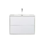 30" White Wall Mount Vanity with White Polymarble Countertop – Image 2