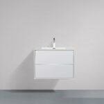 30" White Wall Mount Vanity with White Polymarble Countertop