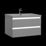 36" Glossy White Wall Mount Light-Up Bathroom Vanity with White Polymarble Countertop – Image 3