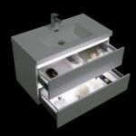 36" Glossy White Wall Mount Light-Up Bathroom Vanity with White Polymarble Countertop – Image 6