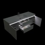 60" Glossy White Wall Mount Light-Up Bathroom Vanity with White Polymarble Countertop – Image 7