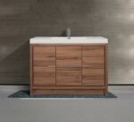 48" Walnut Freestanding Bathroom Vanity with White Polymarble Countertop