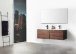60" Walnut Wall Mount Double Sink Bathroom Vanity with Glossy White Solid Surface Countertop - Image 7