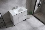 36" Cement Freestanding Bathroom Vanity with White Ceramic Countertop Odessa – Image 3