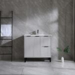 36" Cement Freestanding Bathroom Vanity with White Ceramic Countertop Odessa