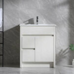 30" Bleached Oak Freestanding Bathroom Vanity with White Ceramic Countertop