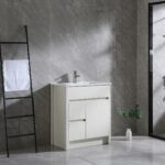 30" Bleached Oak Freestanding Bathroom Vanity with White Ceramic Countertop - Image 3