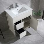 30" Bleached Oak Freestanding Bathroom Vanity with White Ceramic Countertop - Image 4