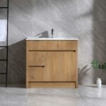 36" Frosted Oak Freestanding Bathroom Vanity with White Ceramic Countertop