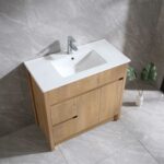 36" Frosted Oak Freestanding Bathroom Vanity with White Ceramic Countertop - Image 3