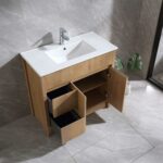 36" Frosted Oak Freestanding Bathroom Vanity with White Ceramic Countertop - Image 4