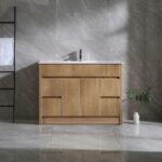 48" Frosted Oak Freestanding Single Sink Bathroom Vanity with White Ceramic Countertop