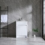 24" Glossy White Freestanding Bathroom Vanity with White Ceramic Countertop