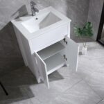 24" Glossy White Freestanding Bathroom Vanity with White Ceramic Countertop - Image 4