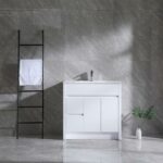 36" Glossy White Freestanding Bathroom Vanity with White Ceramic Countertop