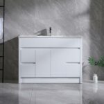 48" Matte White Freestanding Single Sink Bathroom Vanity with White Ceramic Countertop