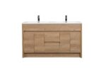 60" Rough Oak Freestanding Double Sink Bathroom Vanity with White Polymarble Countertop - Image 7
