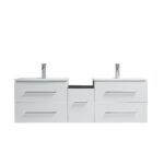 72" White Wall Mount Double Sink Bathroom Vanity with White Ceramic Countertop Jacob – Image 5
