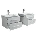72" White Wall Mount Double Sink Bathroom Vanity with White Ceramic Countertop Jacob – Image 6