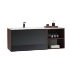 48" Walnut Wall Mount Single Sink Bathroom Vanity with Matte White Solid surface Countertop - Image 2