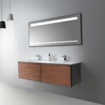 60" Walnut Wall Mount Double Sink Bathroom Vanity with Matte White Solid Surface Countertop