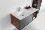 48" Walnut Wall Mount Single Sink Bathroom Vanity with Matte White Solid surface Countertop - Image 4