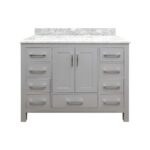 42" Grey Freestanding Bathroom Vanity with Carrera Marble Countertop Mella - Image 3