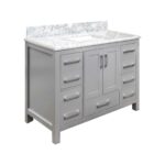 42" Grey Freestanding Bathroom Vanity with Carrera Marble Countertop Mella - Image 2