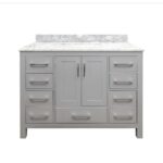 48" Grey Freestanding Single Sink Bathroom Vanity with Calcutta Quartz Countertop Mella - Image 2