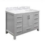 48" Grey Freestanding Single Sink Bathroom Vanity with Calcutta Quartz Countertop Mella - Image 3