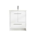 30" Glossy White Freestanding Bathroom Vanity with White Polymarble Countertop – Image 2