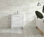 30" Glossy White Freestanding Bathroom Vanity with White Polymarble Countertop