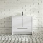 36" Glossy White Freestanding Bathroom Vanity with White Ceramic Countertop