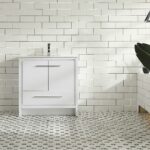 36" Glossy White Freestanding Bathroom Vanity with White Ceramic Countertop – Image 4