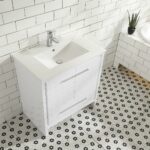 36" Glossy White Freestanding Bathroom Vanity with White Ceramic Countertop – Image 5