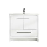 36" Glossy White Freestanding Bathroom Vanity with White Ceramic Countertop – Image 2