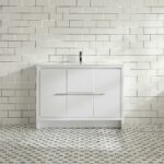 48" Glossy White Freestanding Single Sink Bathroom Vanity with White Polymarble Countertop
